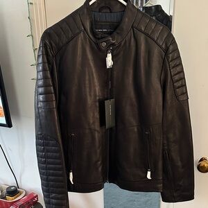 Andrew Marc New York Black Leather Sander Bomber Jacket Small New w Tags